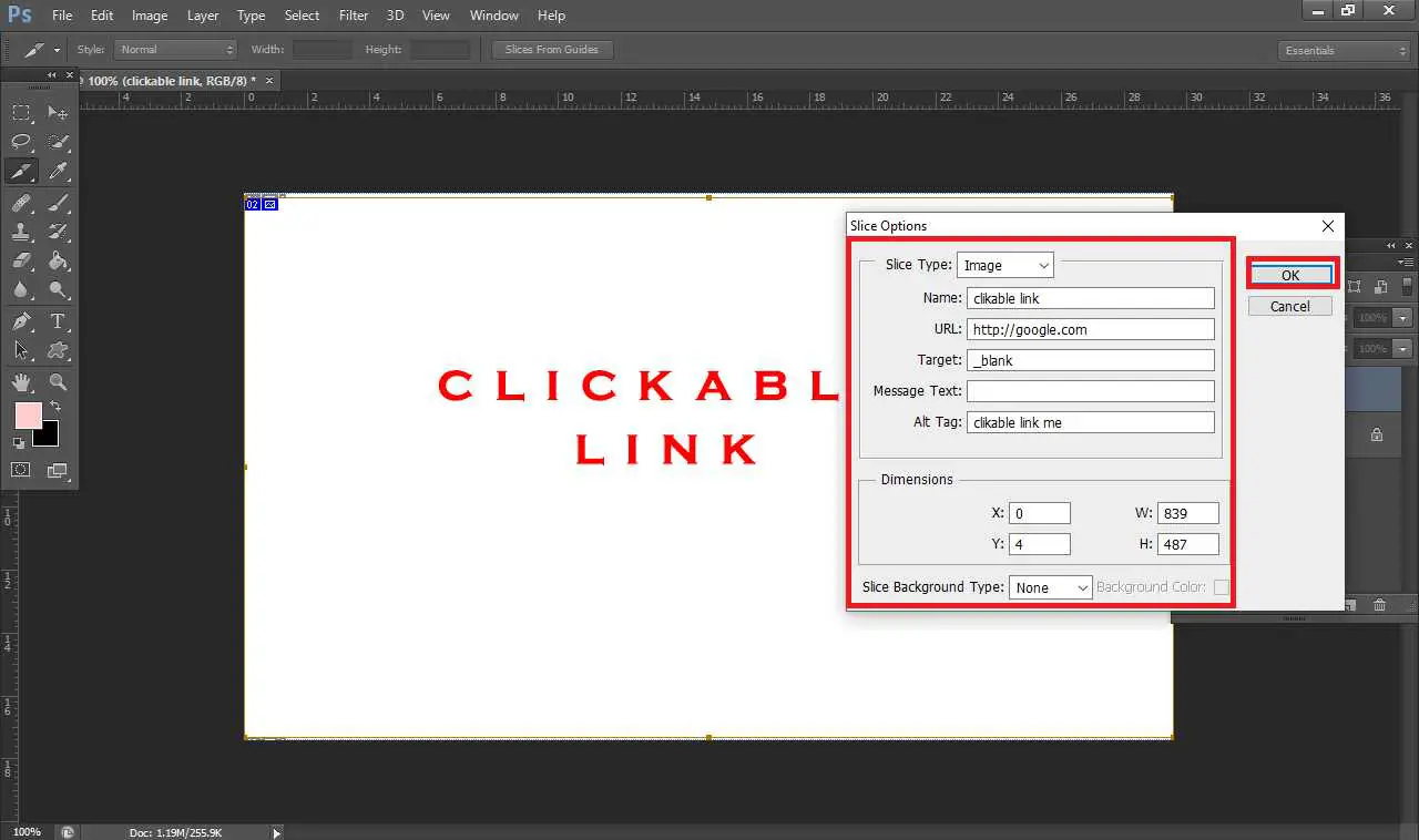 how to make clickable links in photoshop