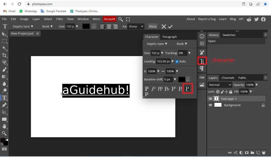 How to remove underline from text in photopea? - aGuideHub