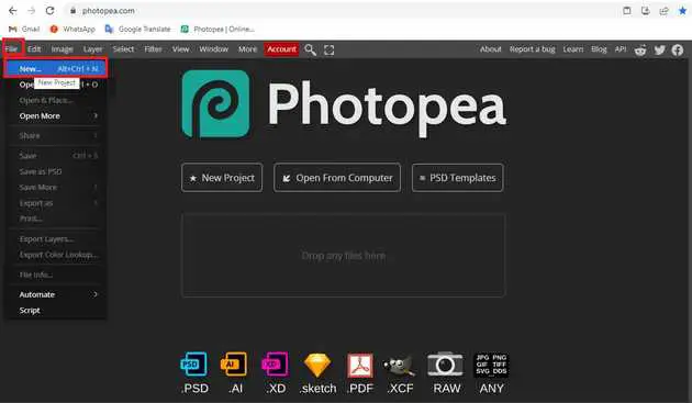 Photopea, new-project